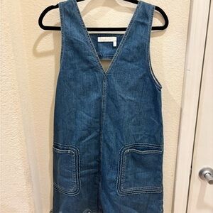 See By Chloé Denim V-Neck Pinafore Dress - Blue